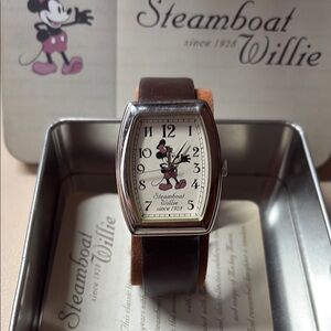 Steamboat Willie Brown Leather Watch - Disney - NIB (metal box)